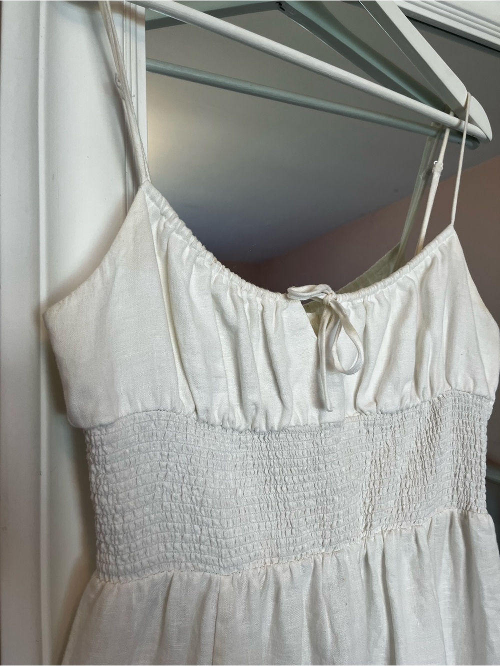 Aritzia White Smocked Midi Sundress with Spaghetti Straps - Picture 4 of 6